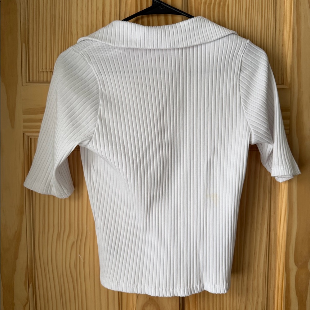 White Ribbed Button-Up Women's Top - Picture 4 of 4